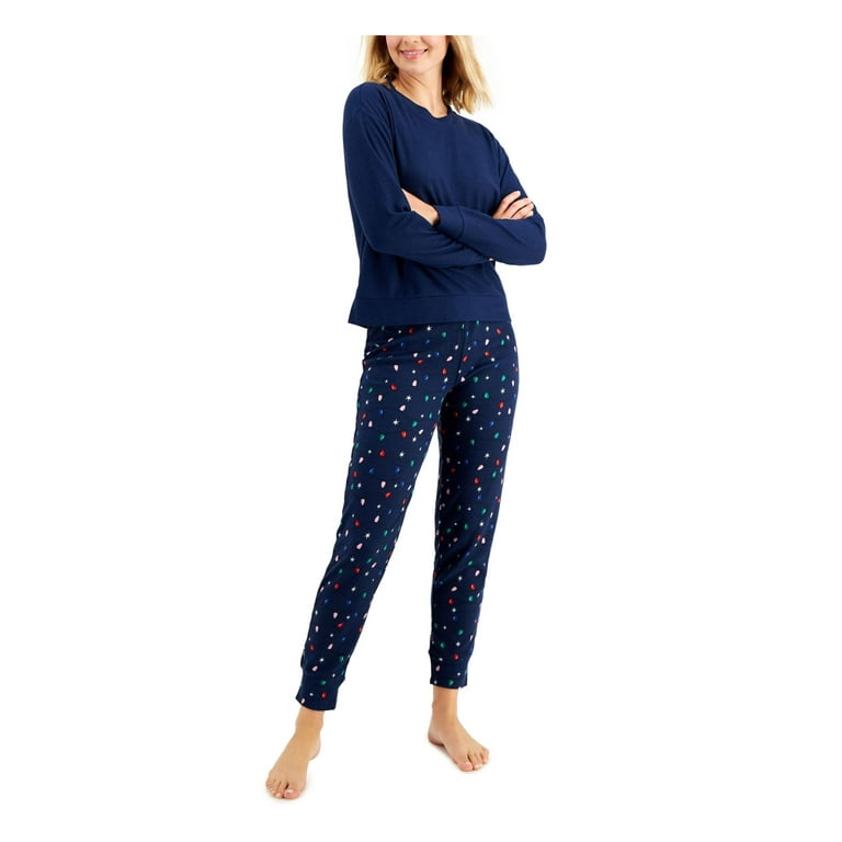 JENNI INTIMATES Sets Navy Drawstring Solid Long Sleeve Crew Neck T Shirt Cuffed Holiday Size XL Walmart