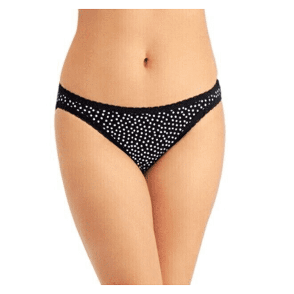JENNI Womens Lace Trim Bikini Underwear, Black WhimsyDot, Medium