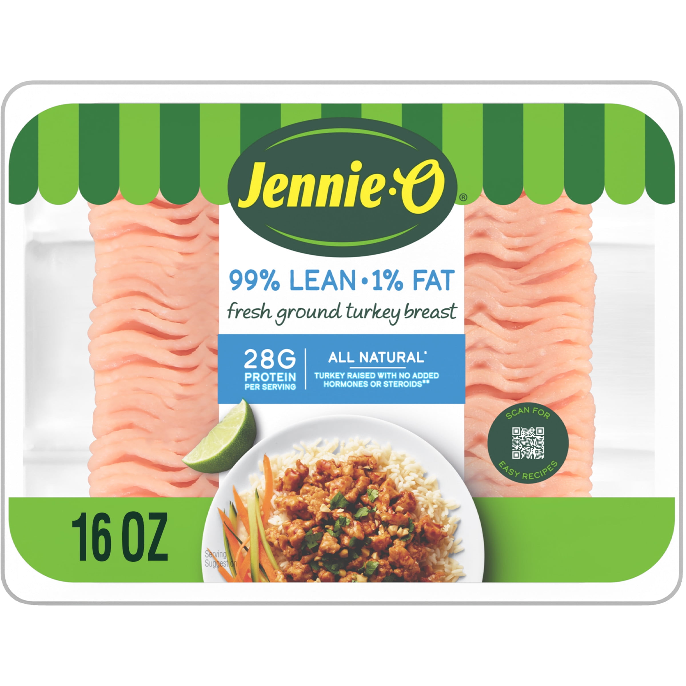 JENNIE-O Ground Turkey Breast, 99/1% Tray, All Natural, 1 Pound, 29 Grams of Protein per Serving