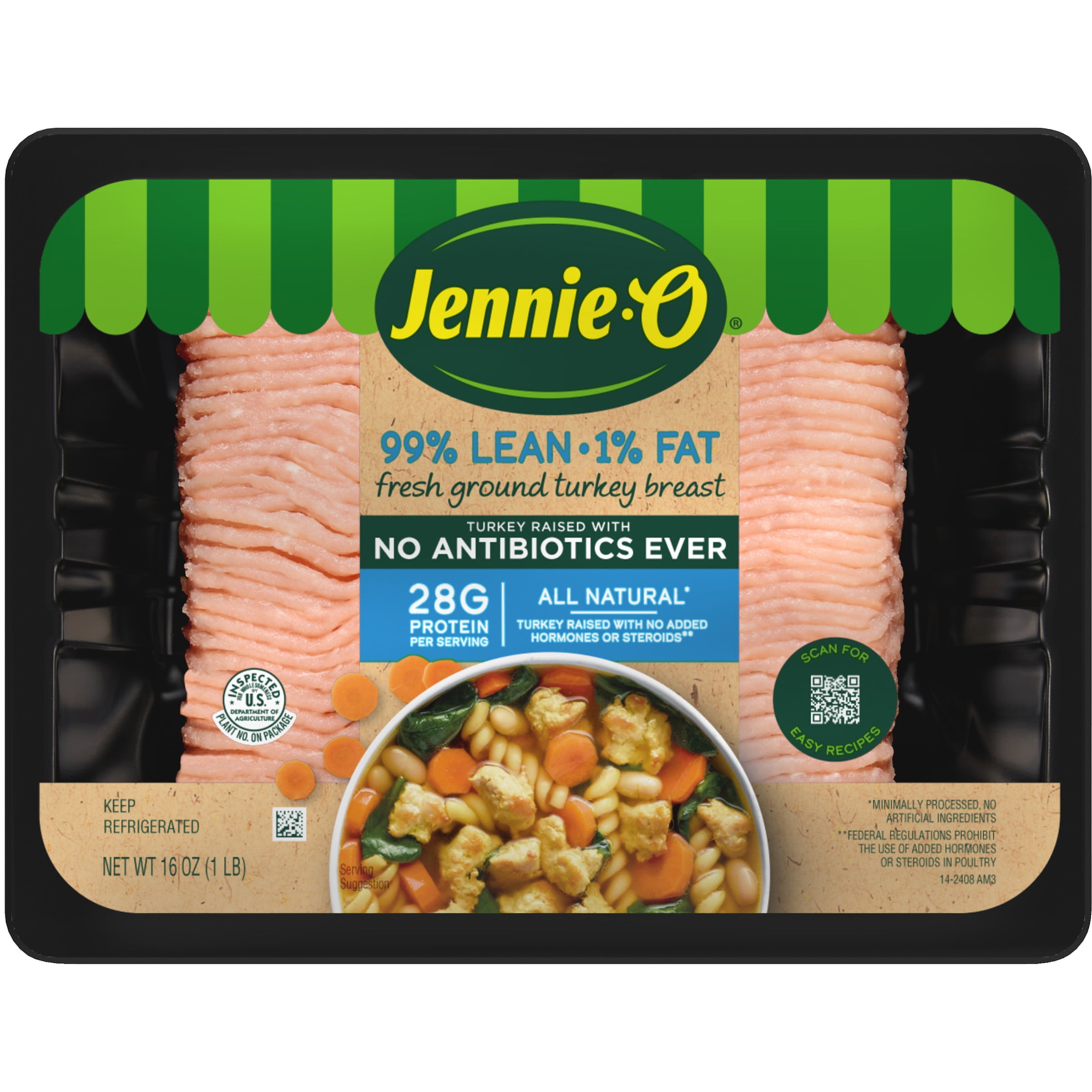 JENNIE-O Ground Turkey Breast 99% Lean/1% Fat Raised no Antibiotics 1 lb tray 16 oz