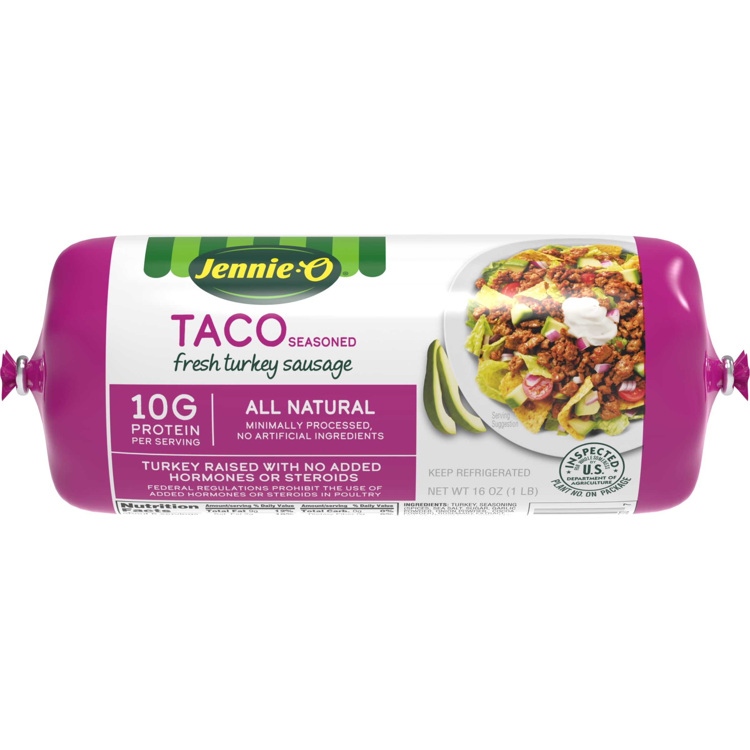 JENNIEO Taco Ground Turkey Sausage, *All Natural, 16 oz Plastic Roll