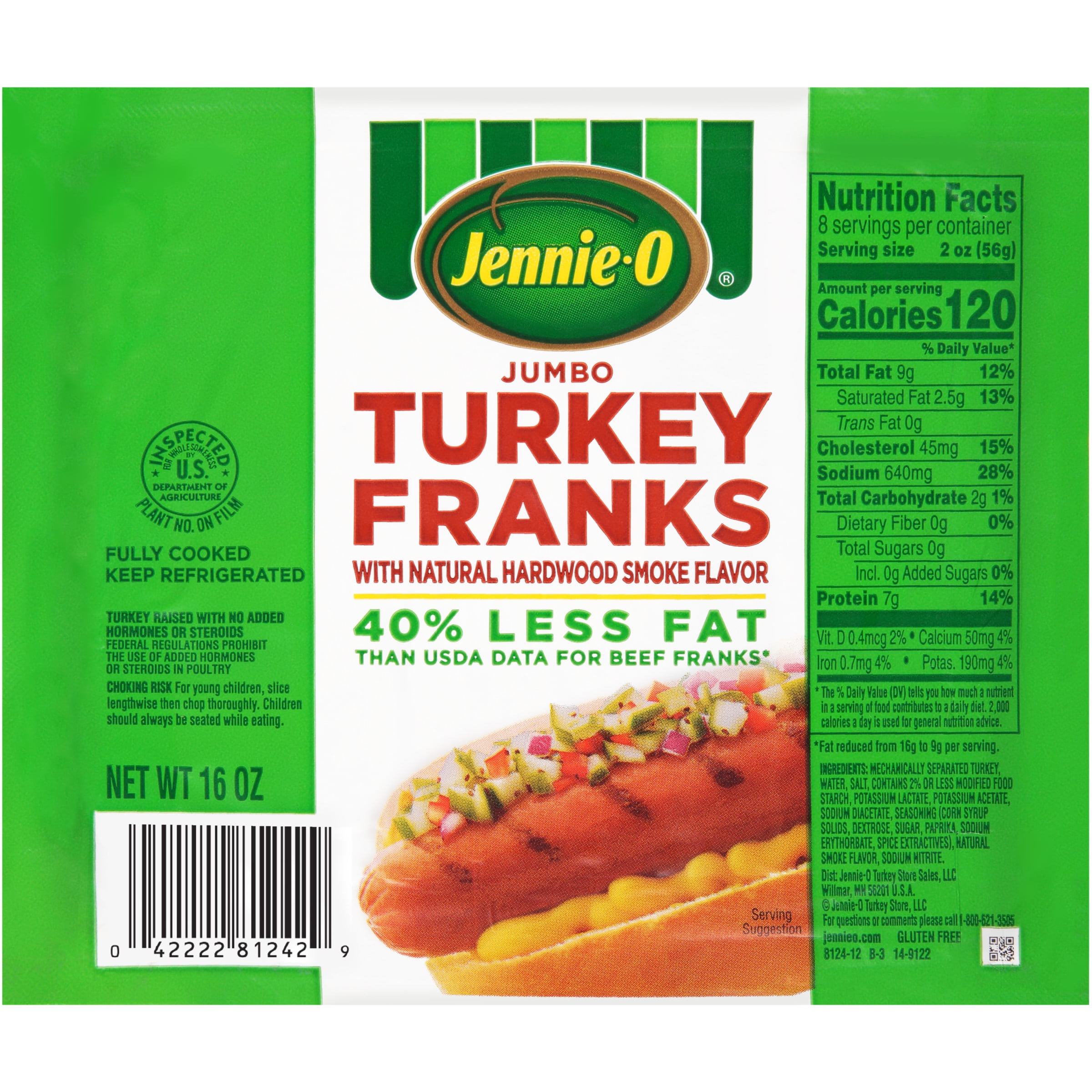 JENNIEO Turkey Franks, *40 Less Fat, 16 oz Plastic Package (8 Turkey