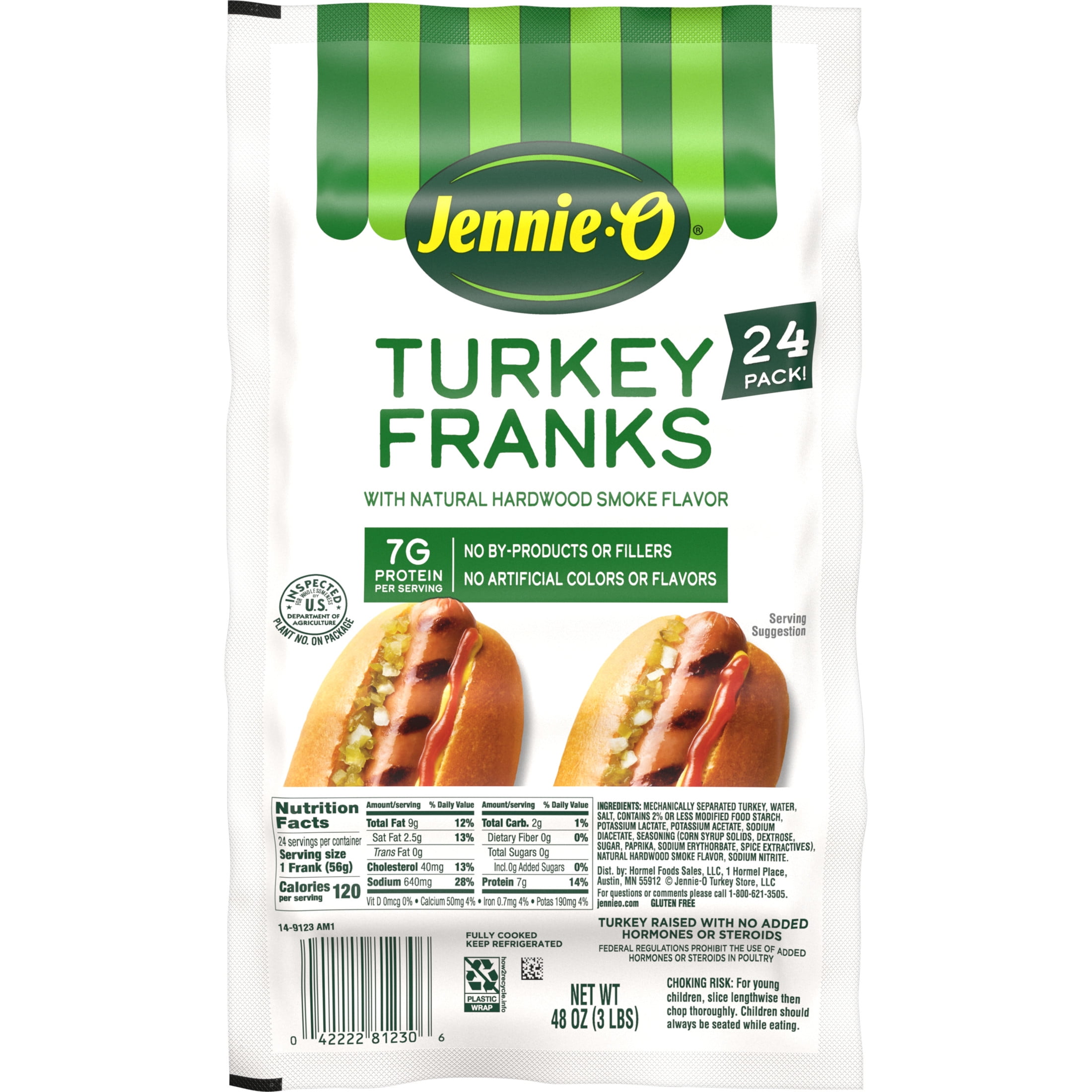 JENNIE-O Turkey Franks, *40% Less Fat, Refrigerated, 3 lb Plastic Package (24 Turkey Franks)