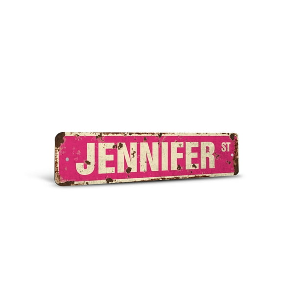 JENNIFER Vintage Style Rustic Street Sign – Childrens Name Room Sign Retro Decorative Wall Sign for Home, Bar, Garage, or Outdoor Use | 6" X 24" Aluminum Metal Road Sign