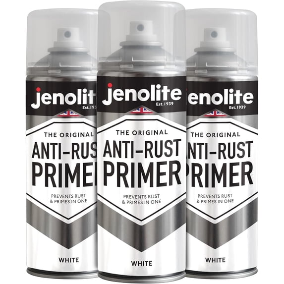 JENOLITE Anti-Rust Primer Spray Paint - WHITE - Rust Inhibitor Spray for Automotive & Metal Protection - Prevents Rust & Corrosion 3x13.5fl oz 3x400ml