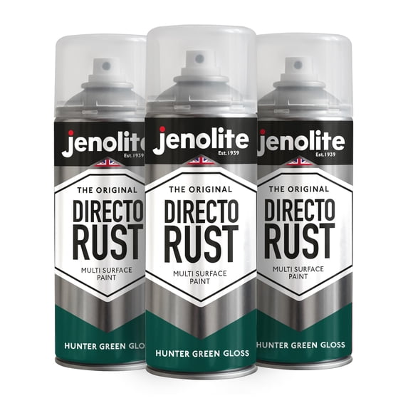 JENOLITE Directorust Gloss Spray Paint HUNTER GREEN 3x400ml 3x13.52 oz Direct To Rust Spray Paint For Metal Multi Surface Gloss Spray Paint For Wood, Metal, Plastic, Ceramic RAL6028