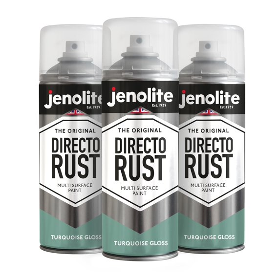JENOLITE Directorust Gloss Spray Paint TURQUOISE BLUE 3x400ml 3x13.52 oz Direct To Rust Spray Paint For Metal Multi Surface Gloss Spray Paint For Wood, Metal, Plastic, Ceramic RAL6024