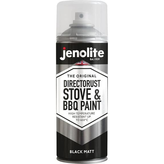 JENOLITE Directorust High Heat Spray Paint for Metal - BLACK - Smooth Matt Finish BBQ & Stove Aerosol Paint - Very High Temperature Resistant Up to 1200F 650C  13.5 Ounces 400ml