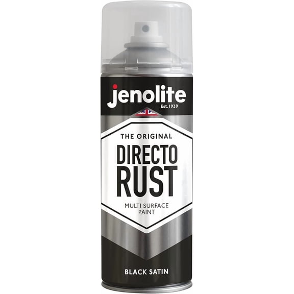 JENOLITE Directorust Satin Spray Paint | BLACK | 13.52fl oz (400ml) | Semi-Gloss Spray Paint | Wood, Metal, Plastic, Ceramic & Rusted Surfaces | Interior & Exterior Use | RAL 9005
