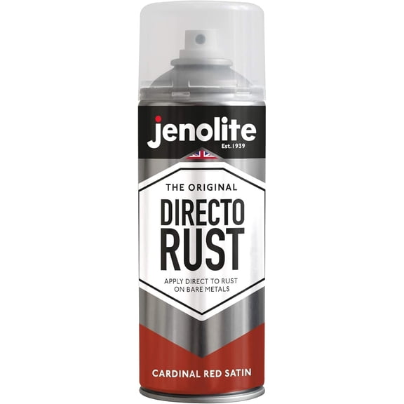 JENOLITE Directorust Satin Spray Paint | CARDINAL RED | 13.52fl oz (400ml) | Semi-Gloss Spray Paint | Wood, Metal, Plastic, Ceramic & Rusted Surfaces | Interior & Exterior Use | RAL3001