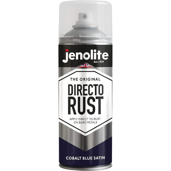 JENOLITE Directorust Satin Spray Paint | COBALT BLUE | 13.52fl oz (400ml) | Semi-Gloss Spray Paint | Wood, Metal, Plastic, Ceramic & Rusted Surfaces | Interior & Exterior Use | RAL5013