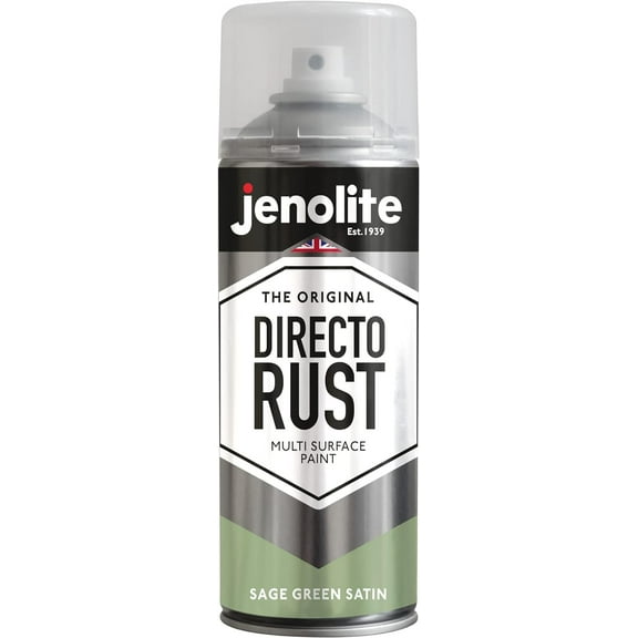 JENOLITE Directorust Satin Spray Paint | SAGE GREEN | 13.52fl oz (400ml) | Semi-Gloss Spray Paint | Wood, Metal, Plastic, Ceramic & Rusted Surfaces | Interior & Exterior Use | RAL7494C