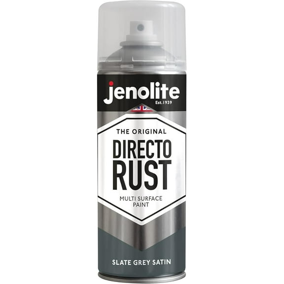 JENOLITE Directorust Satin Spray Paint | SLATE GRAY | 13.52fl oz (400ml) | Semi-Gloss Spray Paint | Wood, Metal, Plastic, Ceramic & Rusted Surfaces | Interior & Exterior Use | RAL7031