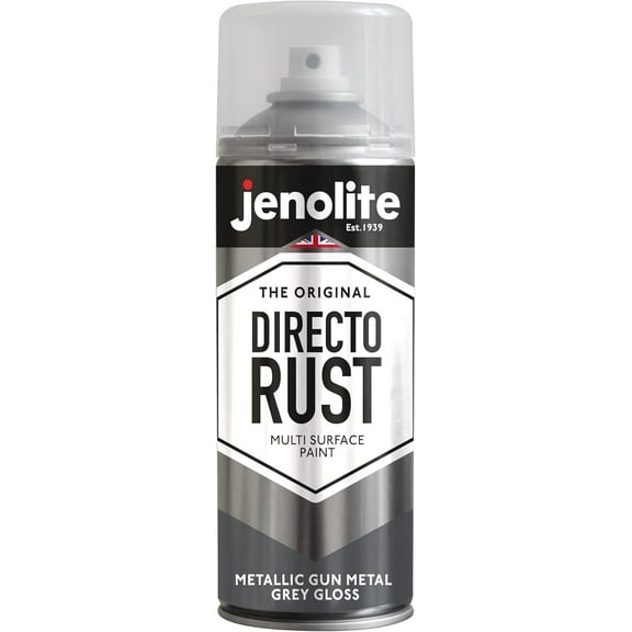 JENOLITE Directorust Spray Paint for Metal - GUN METAL GREY - Metallic Gloss Finish for Indoor and Outdoor use - Multi-Surface for Metal, Plastic, Ceramic, Wood & Rusted Surfaces - 400ml 13.52fl oz