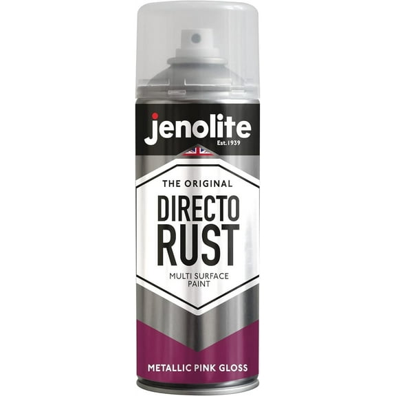 JENOLITE Directorust Spray Paint for Metal - PINK - Metallic Gloss Finish for Indoor and Outdoor use - Multi-Surface for Metal, Plastic, Ceramic, Wood & Rusted Surfaces - 400ml 13.52fl oz