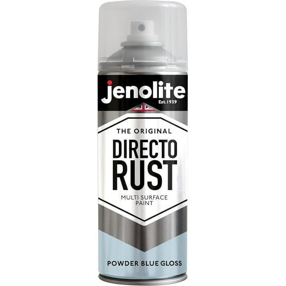 JENOLITE Directorust Spray Paint for Metal  POWDER BLUE  Gloss Finish for Indoor and Outdoor use - Multi-Surface for Metal, Plastic, Ceramic, Wood & Rusted Surfaces - 400ml 13.52fl oz, RAL240 80 10