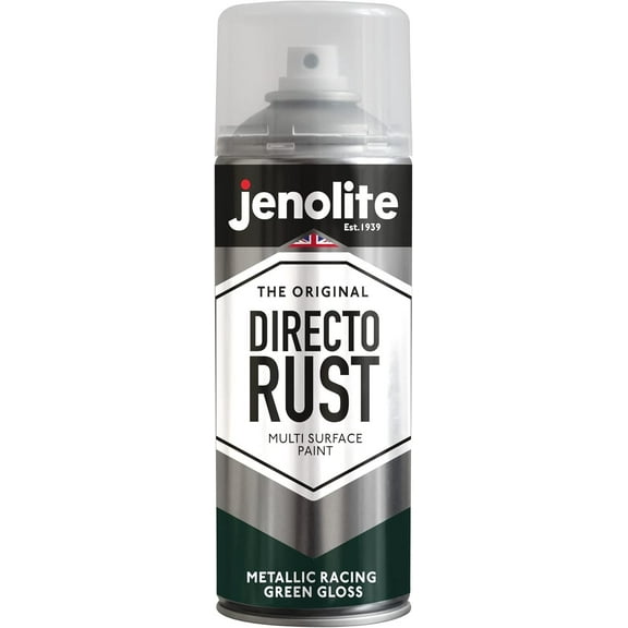JENOLITE Directorust Spray Paint for Metal - RACING GREEN - Metallic Gloss Finish for Indoor and Outdoor use - Multi-Surface for Metal, Plastic, Ceramic, Wood & Rusted Surfaces - 400ml 13.52fl oz