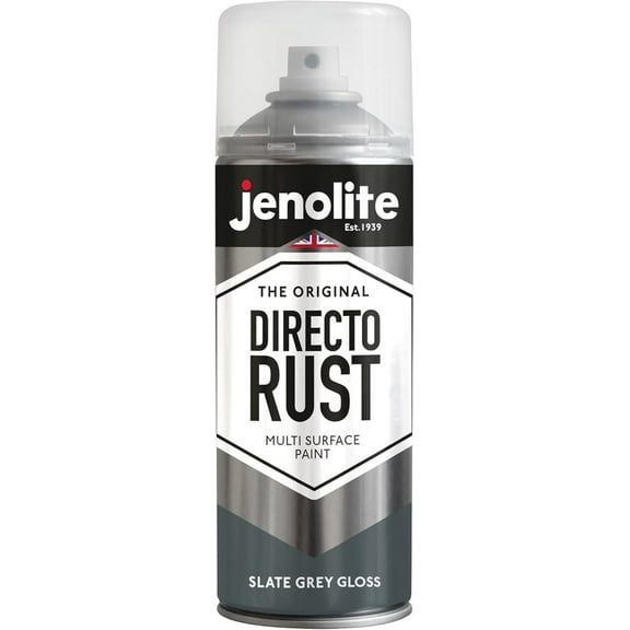 JENOLITE Directorust Spray Paint for Metal - SLATE GREY - Gloss Finish for Indoor and Outdoor use - Multi-Surface for Metal, Plastic, Ceramic, Wood & Rusted Surfaces - 400ml 13.52fl oz, RAL7031
