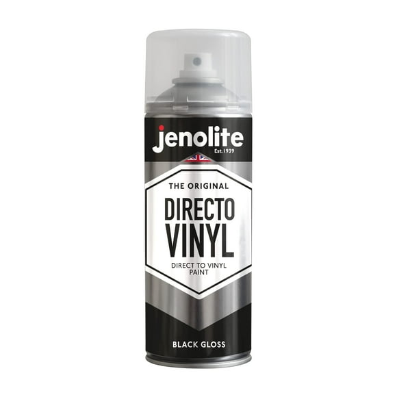 JENOLITE Directovinyl Paint Spray  GLOSS BLACK  Flexible Fabric Paint, Ideal for Car Seats and Upholstery  Suitable for Vinyl, Leather, Most Fabrics  400ml 13.5fl oz