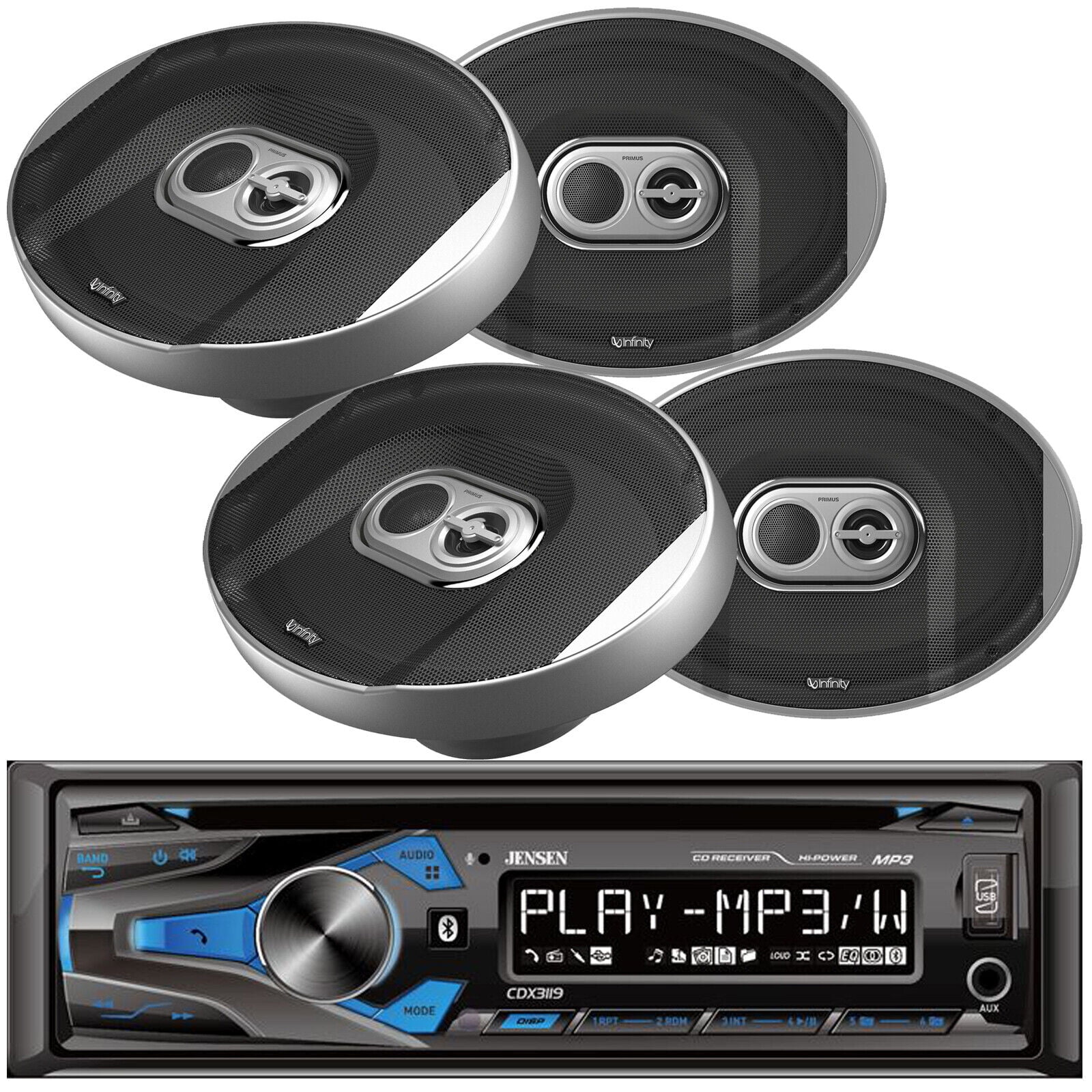 JENSEN CDX3119 CD PLAYER BLUETOOTH + 4x INFINITY PR9603IS 720W 6