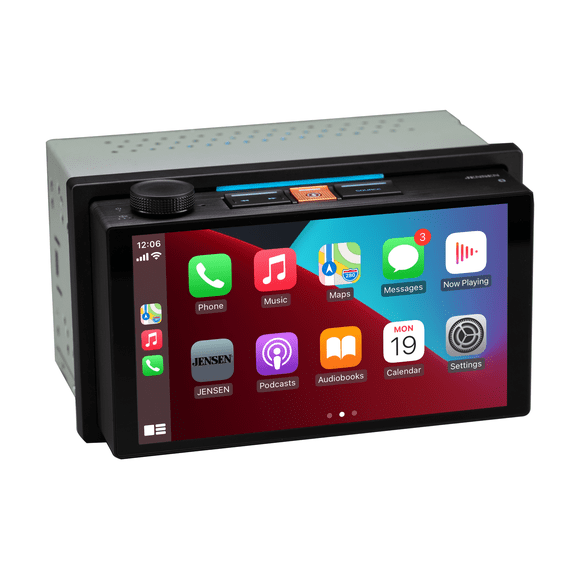Jensen J5UP7 7" Double DIN Car Stereo, Wireless Apple CarPlay Android Auto, Top Mount Knob