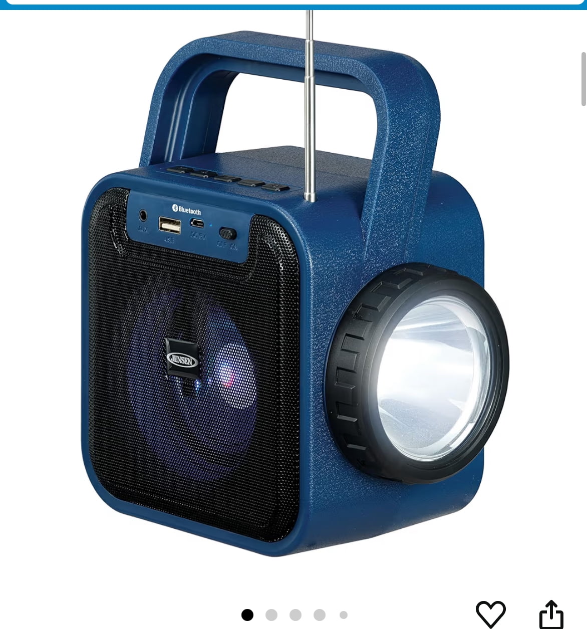 JENSEN JEP-175 Portable Rechargeable Bluetooth Speaker with FM Radio, Flashlight, Solar Panel, and USB Port, Red, JEP-175 Green