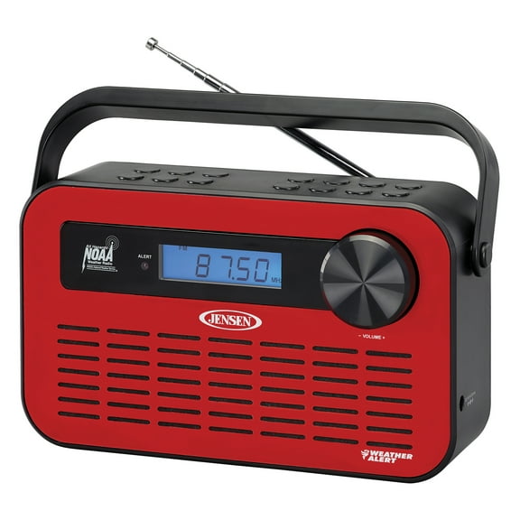 JENSEN JEP-250 Portable Digital AM/FM Weather Radio with Weather Alert and 2-Way Charging, Red, JEP-250