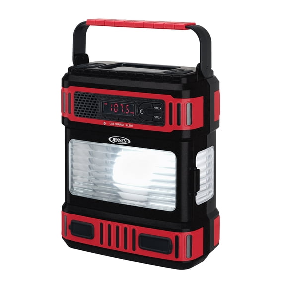 JENSEN Portable Bluetooth AM/FM/NOAA Weather Band Lantern Radio with 4-Way Power, Black and Red, JEP-950