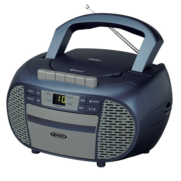 JENSEN Portable Bluetooth CD Music System with Built-in Speakers, Cassette Player/Recorder, AM/FM Radio, and Aux, CD-550ABT (Blue)