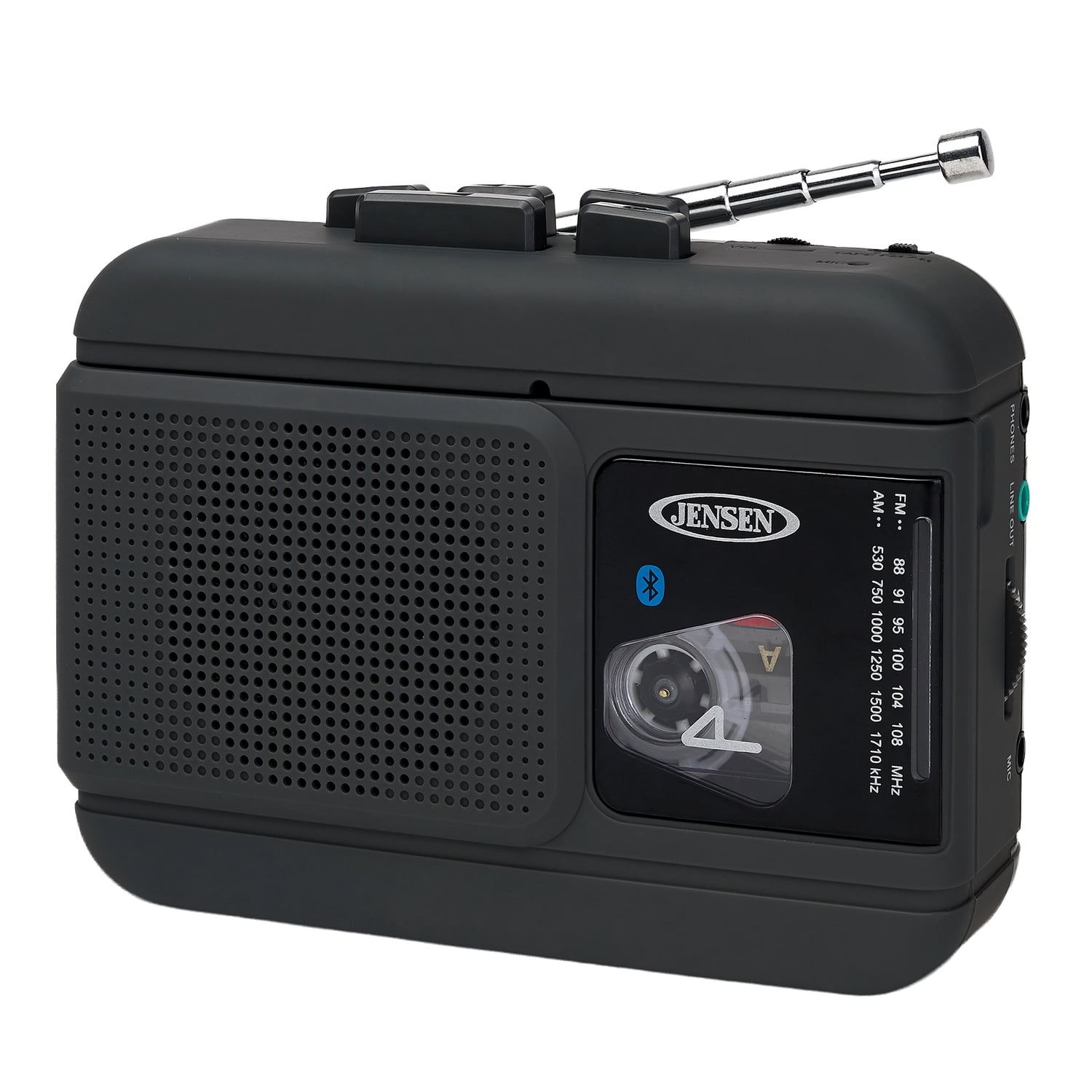 JENSEN Portable Bluetooth Personal Cassette Player/Recorder with Built-in Speakers, AM/FM Radio, Line Output, and Earbuds
