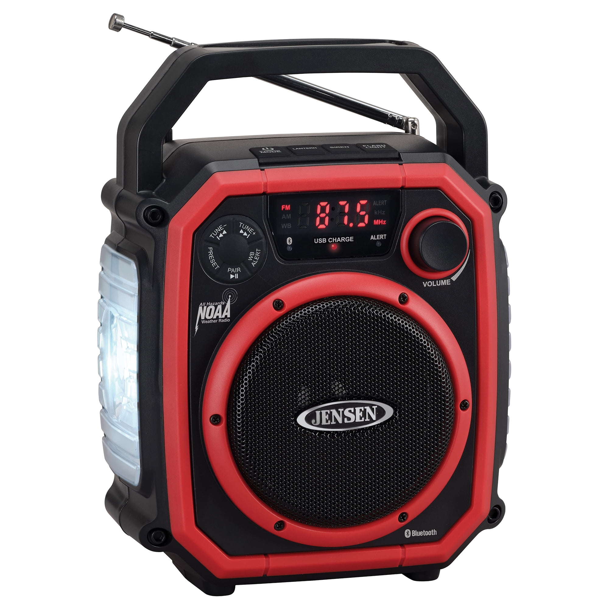 JENSEN Portable NOAA Emergency Weather Radio with AM/FM/Alerts, 8,000-mAh Power Bank, 4-Way Power, LED Lights, Bluetooth, USB Charging