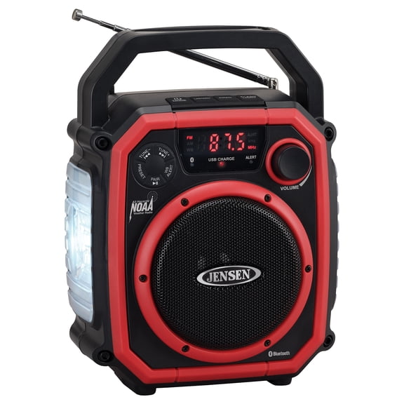 JENSEN Portable NOAA Emergency Weather Radio with AM/FM/Alerts, 8,000-mAh Power Bank, 4-Way Power, LED Lights, Bluetooth, USB Charging