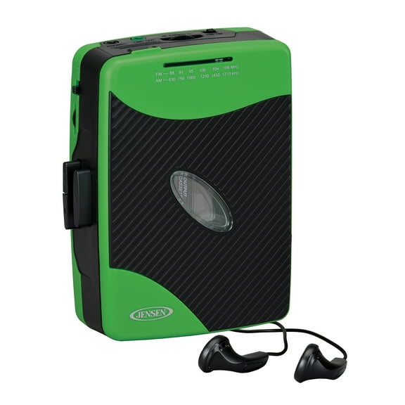 JENSEN Portable Stereo Cassette Player with AM/FM Radio and Earbuds, SCR-75 (Green/Black), SCR-75-GB