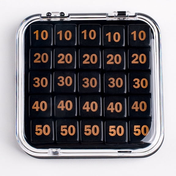 TCG Damage Counter Dice Set with Organizer, 25 Dice (10/20/30/40/50/100) for Card Games