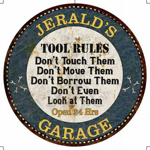 JERALD'S Garage Rules 14" Round Metal Sign Garage Wall Decor 100140015299