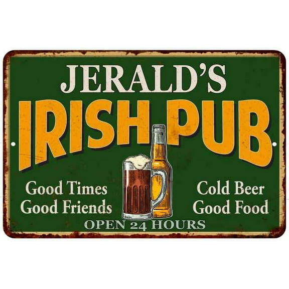 JERALD'S Irish Pub Beer Metal Sign Bar Decor 8x12 108120013502