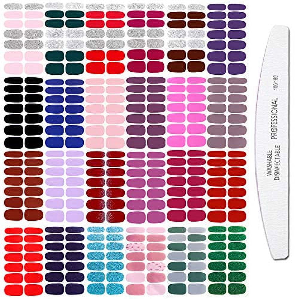 JERCLITY 24 Sheets Nail Polish Strips Stickers Glitter Solid Color Nail ...