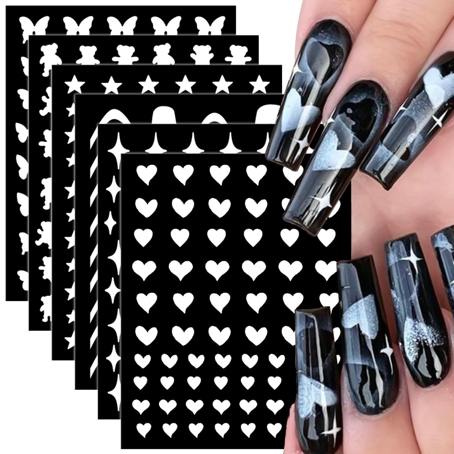 JERCLITY 6 Sheets Airbrush DHF10 Stencils Nail Stickers for Nail Art ...