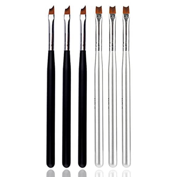 JERCLITY 6pcs French Tip .. Nail Brushes Set 3pcs .. Half Moon Shape Silver .. Handle 3pcs Oblique Head .. Black Handle Nail Brushes .. UV Gel Acrylic Painting .. Drawing Pen for French .. Nail Tips