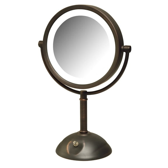 JERDON 8.5-Inch Lighted Tabletop Makeup Mirror - 1X and 8X Magnification -Bronze Finish - Plug In - Model HL8808BZL