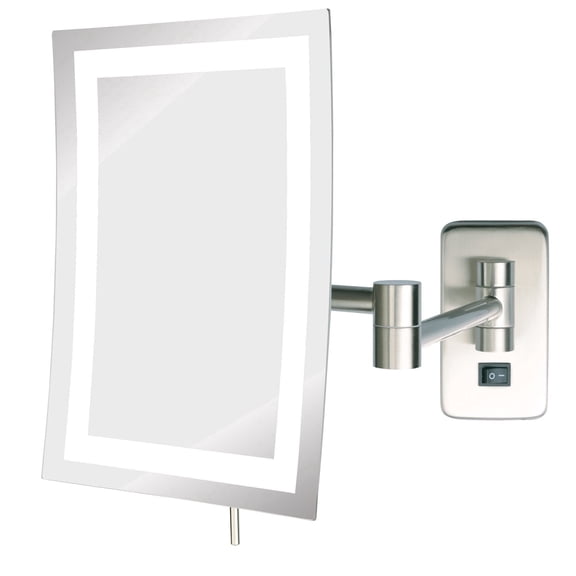 Jerdon Rectangular Wall Mount Makeup Mirror with 5X Magnification- Direct Wire Makeup Mirror with LED Lights - Nickel Finish - Model JRT710NLD