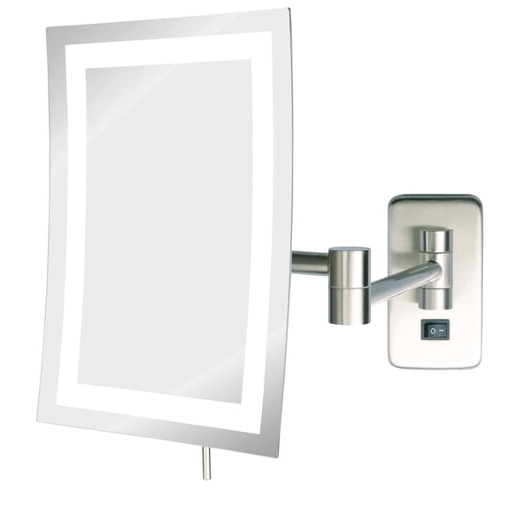 Jerdon Rectangular Wall Mount Makeup Mirror with 5X Magnification- Direct Wire Makeup Mirror with LED Lights - Nickel Finish - Model JRT710NLD