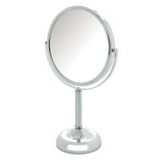 JERDON Two-Sided Tabletop Makeup Mirror with 10x-1x Magnification & Swivel Design - Portable 6-Inch Diameter Mirror in Chrome Finish - Model JP910CB
