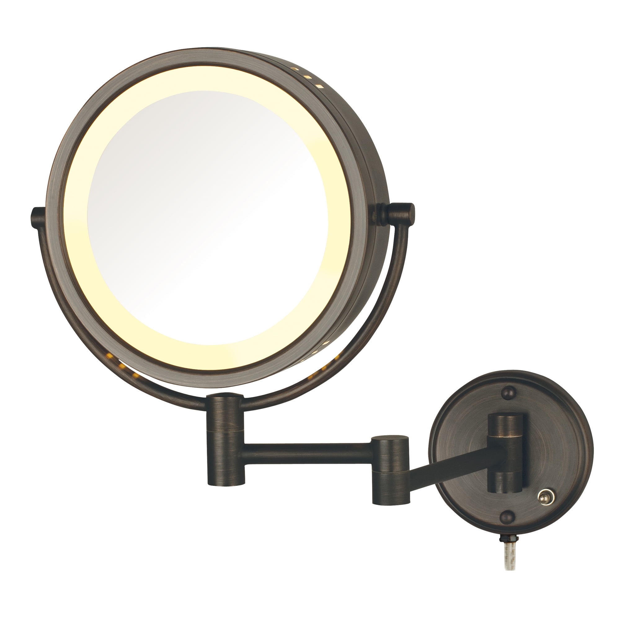 JERDON TwoSided WallMounted Lighted Makeup Mirror with 8X1X Magnification 8.5inch Diameter