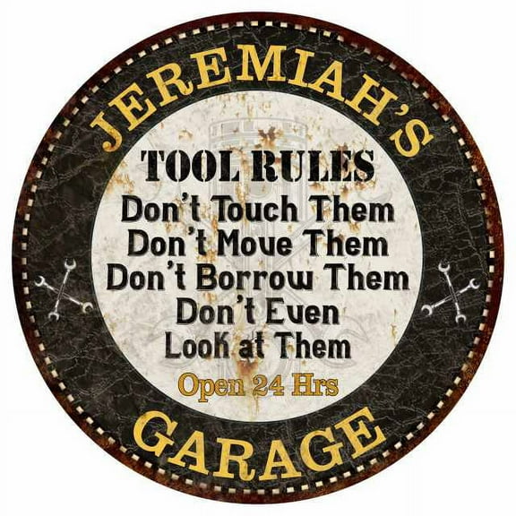 JEREMIAH'S Garage Rules 14" Round Metal Sign Garage Bar Wall Decor 100140013469