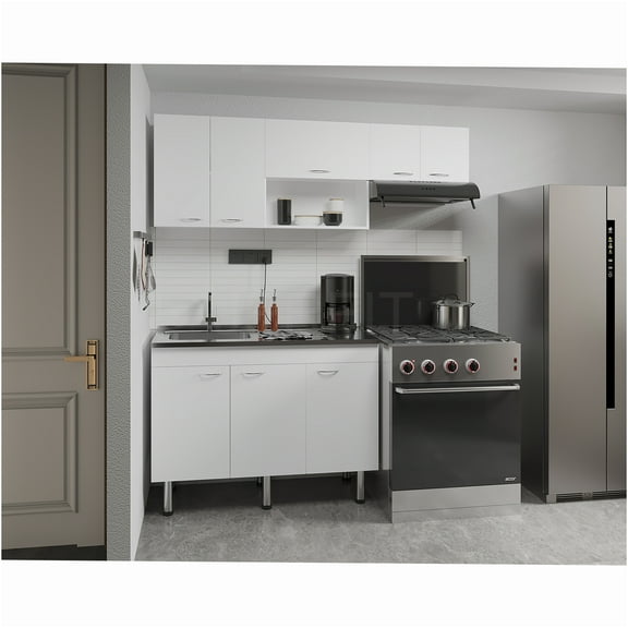 JERFIT 10-Door Kitchen Cabinet Set with Sink, White Storage Organizer for Kitchen, Garage & Utility Room