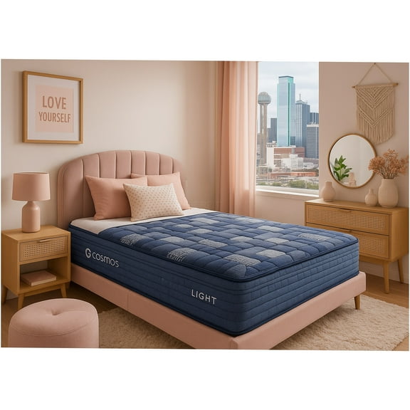 JERFIT 10 Inch Queen Size Hybrid Pocket Spring and Memory Foam Mattress, Cooling Gel Infused, Pressure Relief, Medium Firm, Rolled Compressed in a Box for Easy Setup, Blue Multi