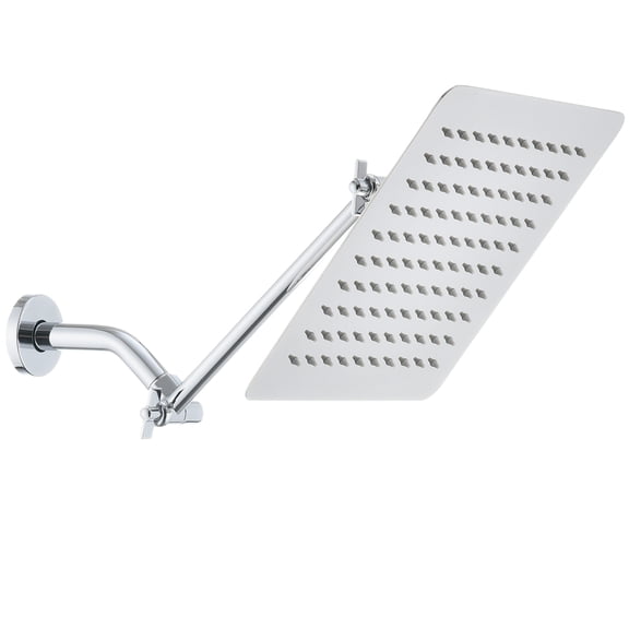 JERFIT 10 Inch Square Rainfall Shower Head, High Pressure Stainless Steel Showerhead with 11" Adjustable Extension Arm, Wall Mount Chrome Shower Faucet for Spa-Like Experience
