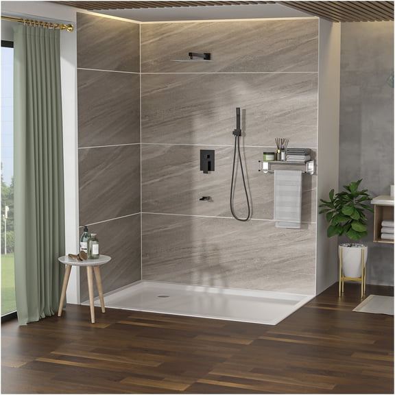 JERFIT 10" Square Rainfall Shower System, Oil Rubbed Bronze Wall Mounted Shower Combo with Rough-in Valve, Handheld Shower & Waterfall Tub Spout