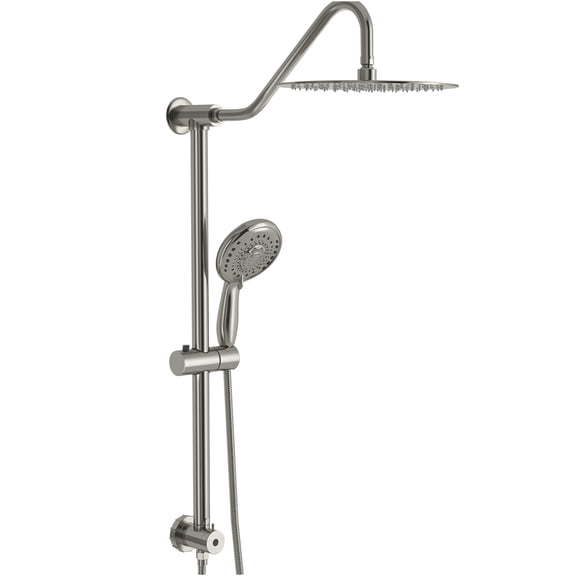 JERFIT 10 inch Brushed Nickel Dual Shower Head Set, 5-Spray Wall Mounted Rainfall and Handheld Shower Combo with 59" Stainless Steel Hose